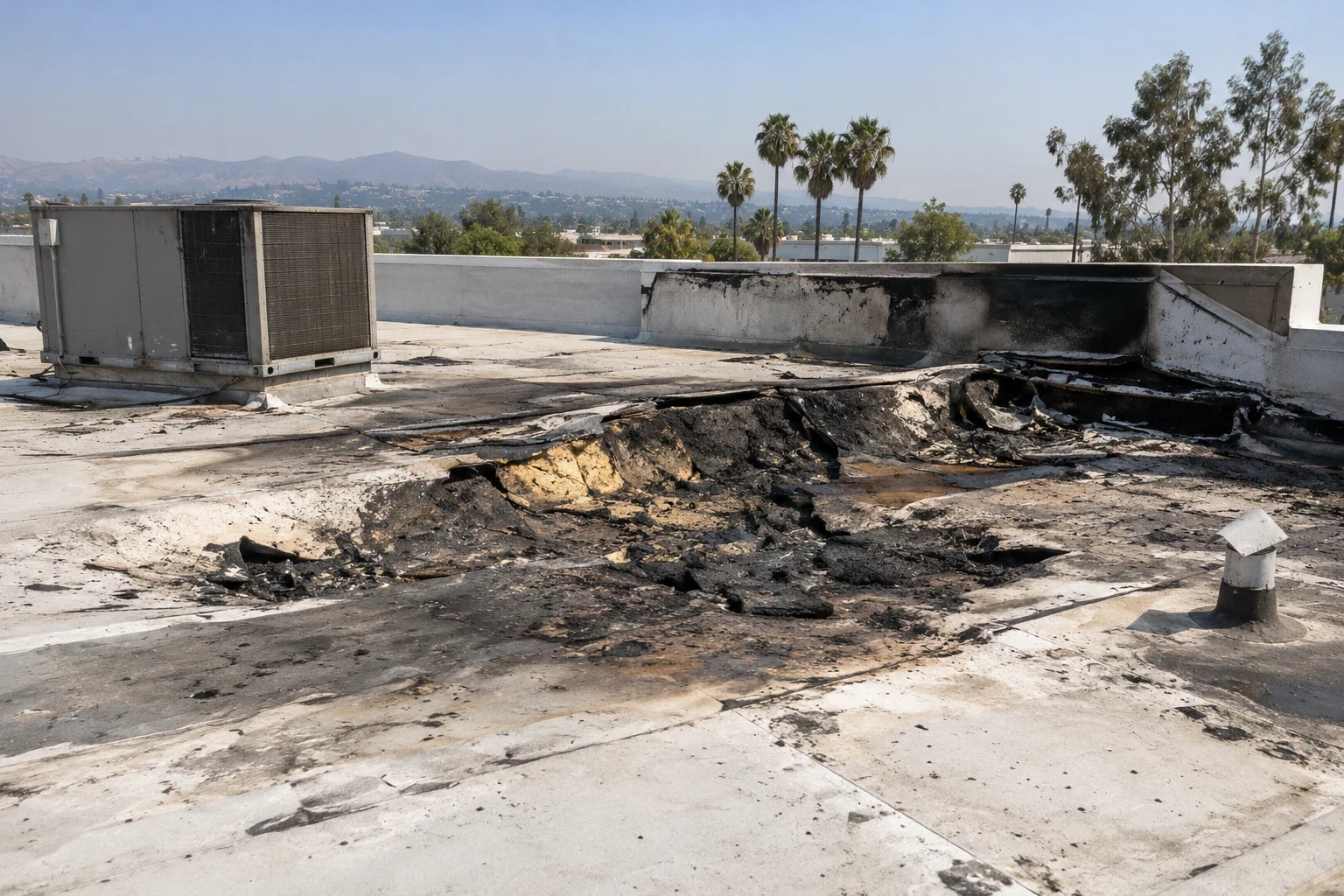 Commercial Fire-Damaged Roof Repair in Fullerton, CA